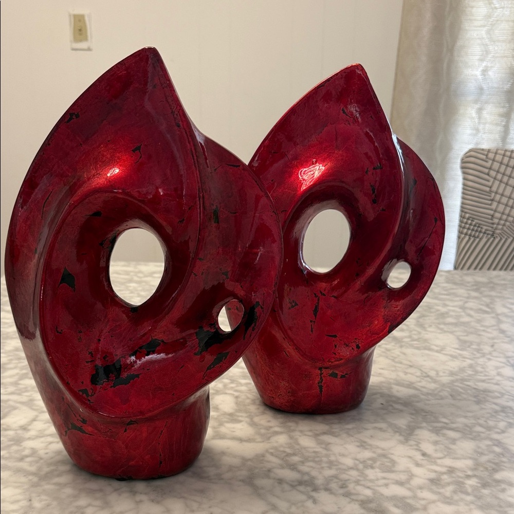 Glossy Red Abstract Sculptural Pair - Modern Home Art